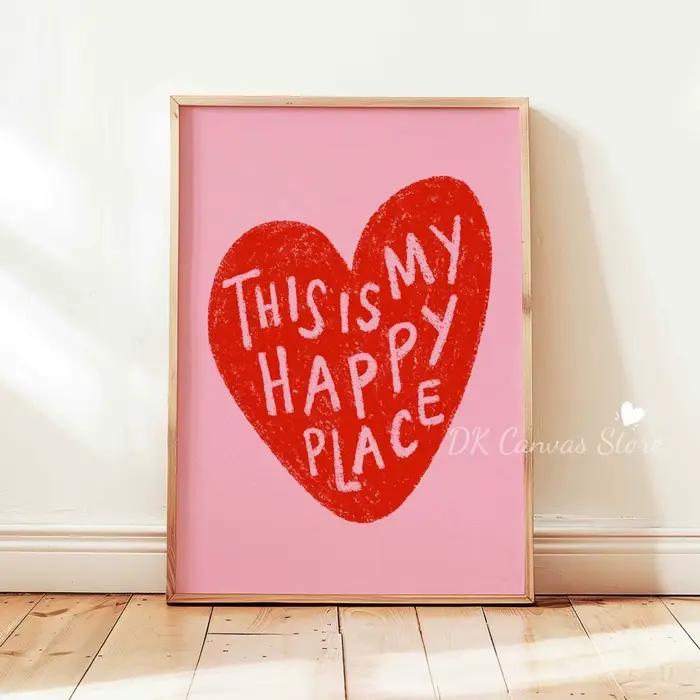Affiche imprimée sur toile avec citation en forme de cœur «This Is My Happy Place»
