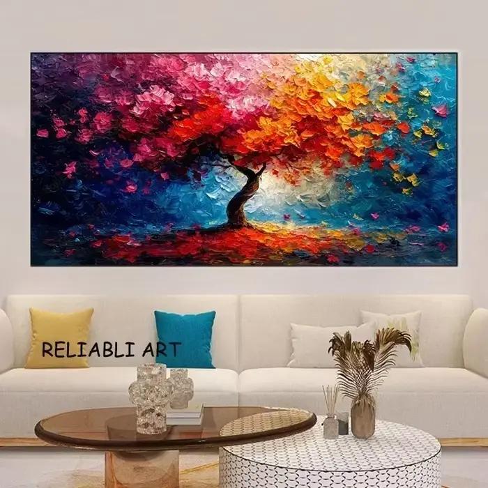 Affiche colorée de paysage d'arbre de fleur abstraite