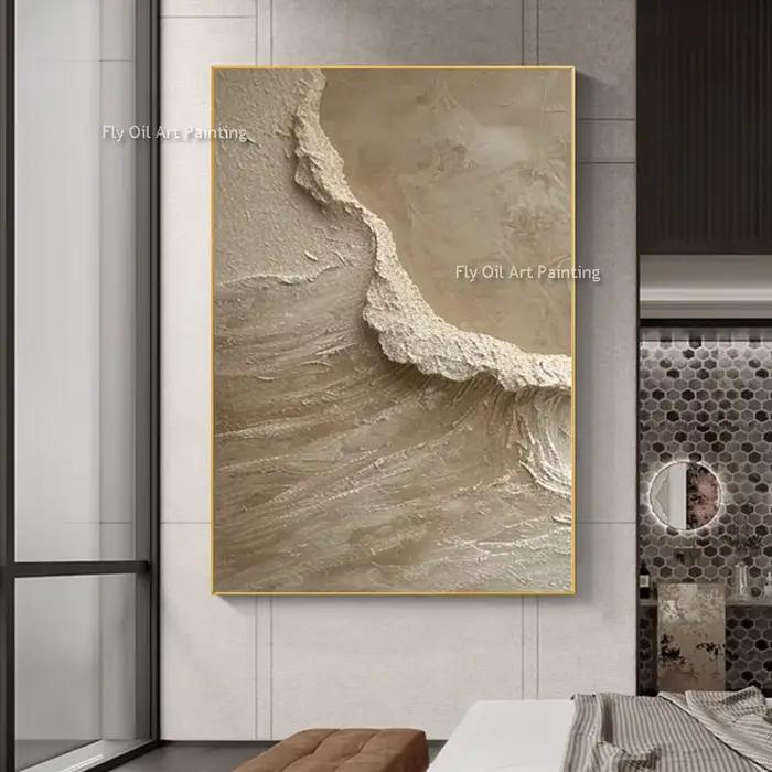 Peinture à l'huile texturée de vague d'océan blanche