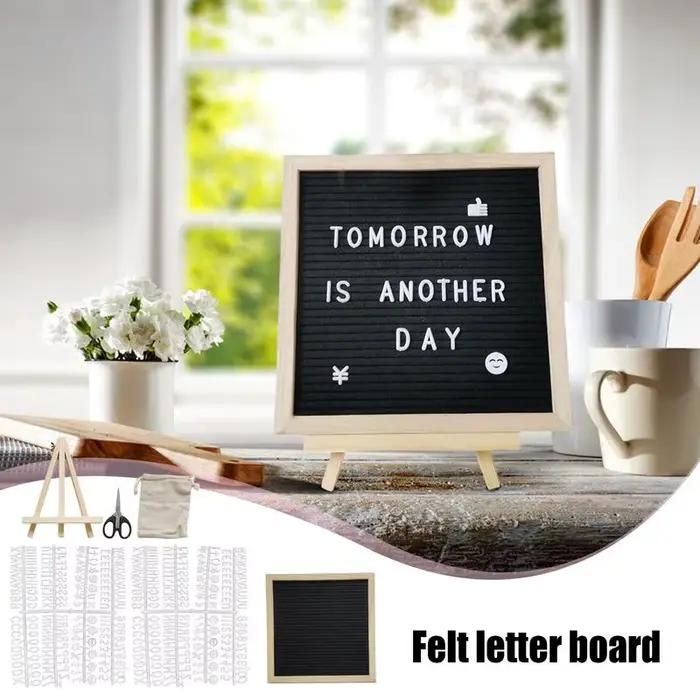 Nouveau tableau de lettres en feutre rustique 9,84x9,84 pouces avec cadre en bois pour salle de classe et hôpital