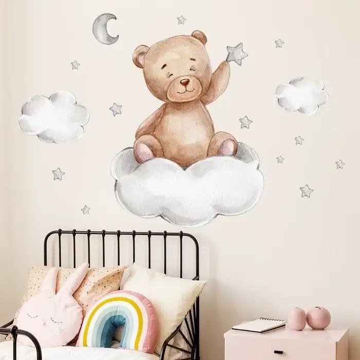 Grands autocollants muraux lune nuage pour chambres d'enfants