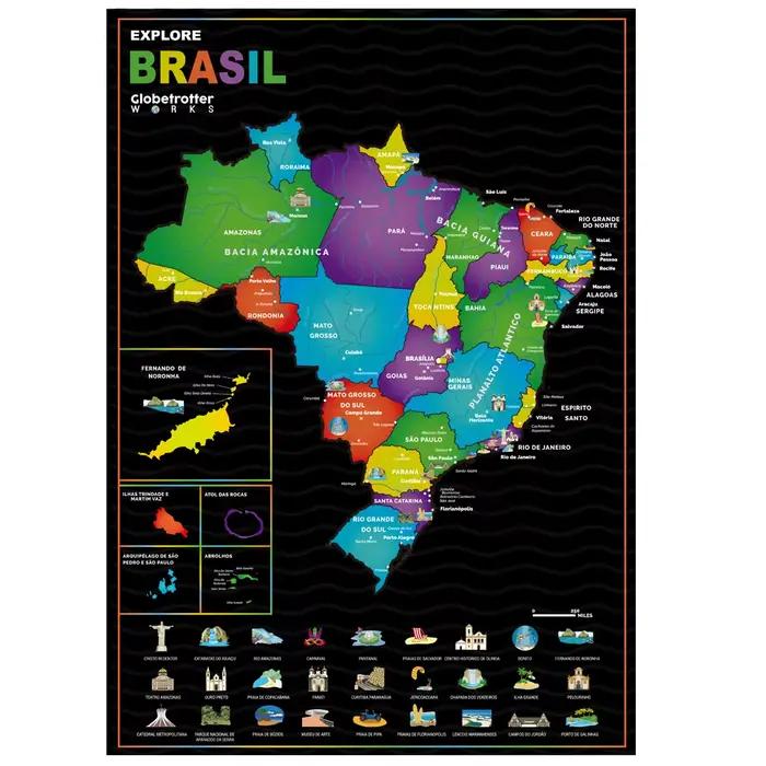 Explorez la carte à gratter du brésil pour cadeau de voyage