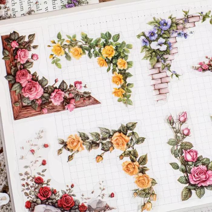 30 pièces fleurs coin autocollants PET autocollant paquet bricolage Journal décoration