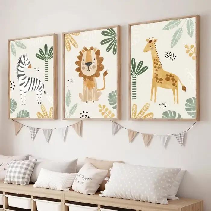 Peinture sur toile avec girafe et zèbre