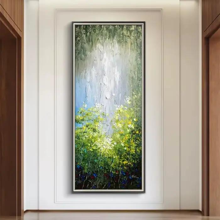 Peint à la main texturé abstrait paysage mur Art vert peinture murale sur toile œuvre pour salon décoration