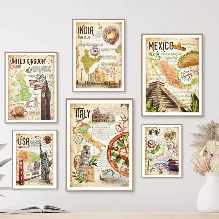 Carte de voyage de nourriture classique du monde abstrait