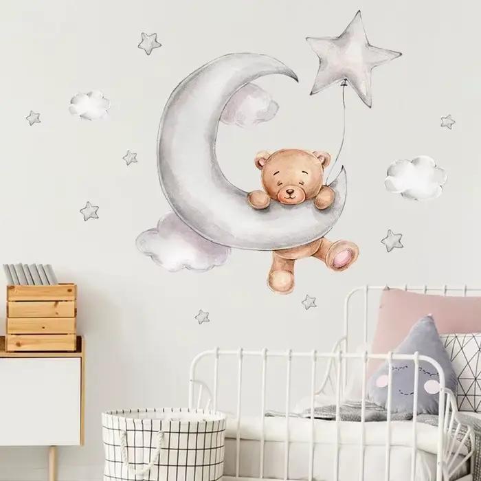 Grands autocollants muraux lune nuage pour chambres d'enfants