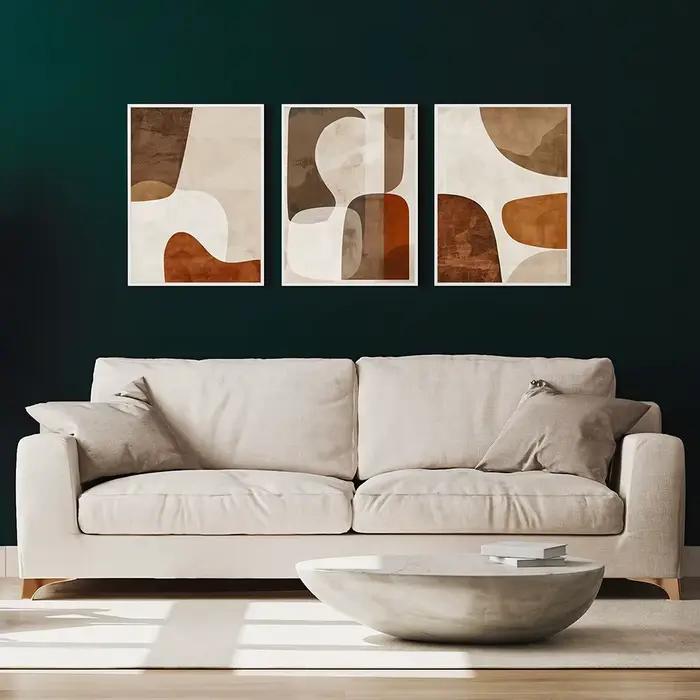 Ensemble de 3 imprimés d'art mural abstraits Beige Tan
