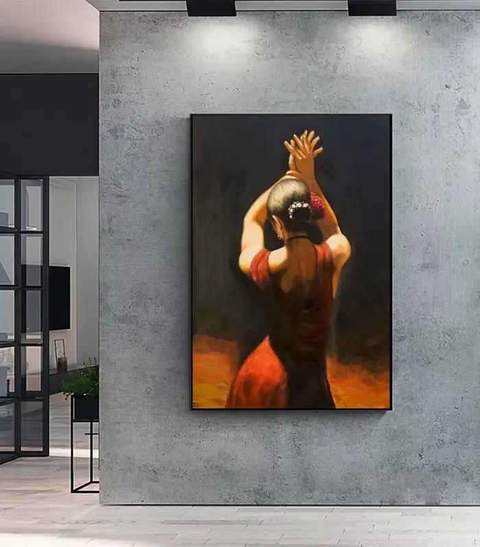 Peintures sur toile suspendues pour hôtel, peinture de danseuse de salon, peinture à l'huile de femme Latina, peinture peinte à la main de haute qualité