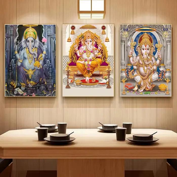 Religion éléphant dieu inde hindouisme Ganesha peinture toile Durga doré Zari Art affiche imprime salon décor à la maison photos