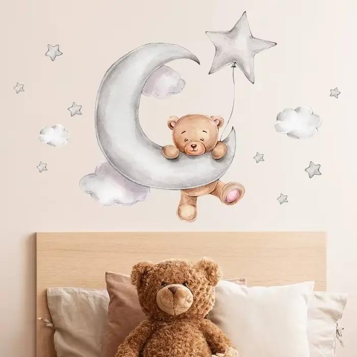 Grands autocollants muraux lune nuage pour chambres d'enfants