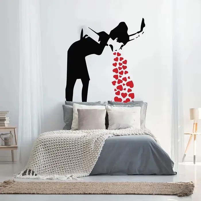 Banksy Love-Décalcomanie murale fille malade avec coeurs