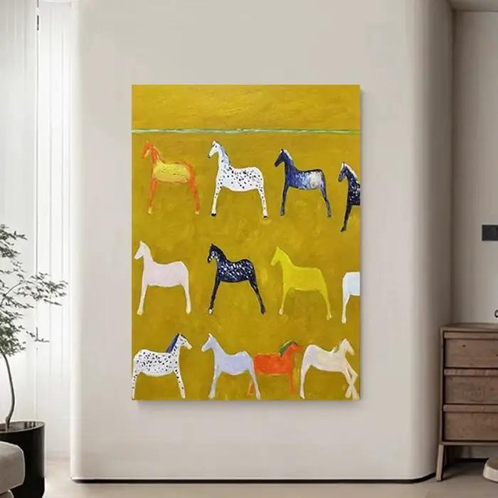 Peinture sur toile sans cadre, cheval jaune, art mural abstrait, peinture minimaliste moderne et colorée pour salon, 1 pièce