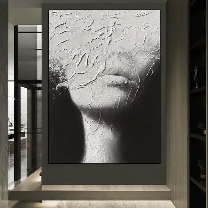 Toile d'art abstrait noir et blanc pour visage féminin, peinture minimaliste, affiches esthétiques imprimées, décoration de salon moderne pour la maison