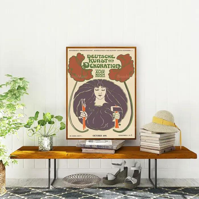 Ensemble d'affiches Art Nouveau de 3 imprimés de décoration féminine de Style rétro