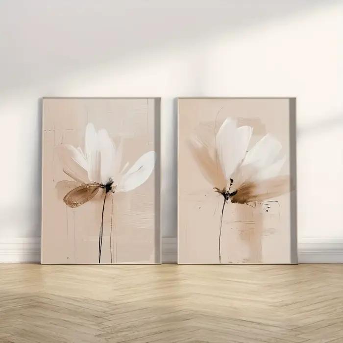 Affiche murale florale abstraite minimaliste neutre à imprimé floral de printemps, texture beige, décoration intérieure botanique abstraite beige