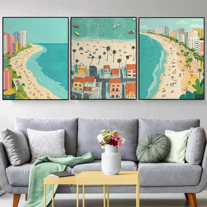 Affiche de paysage de voyage en ville et sur les plages d'été