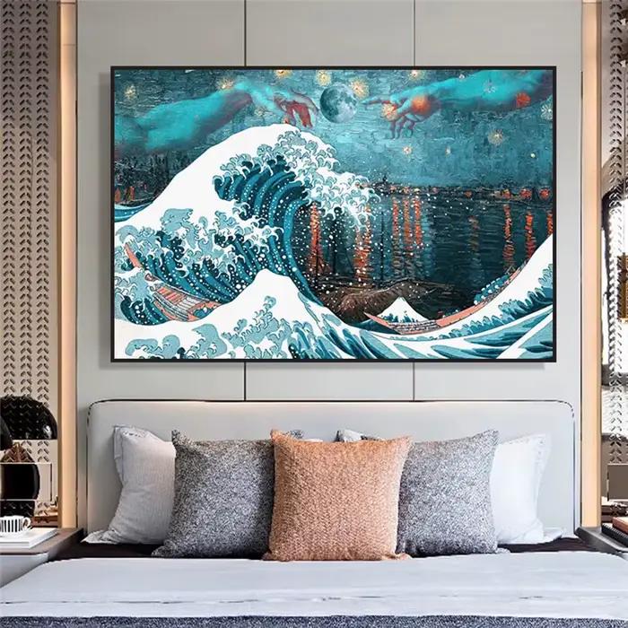 Affiche de peinture de surf 'Grande Vague de Kanagawa' style japonais