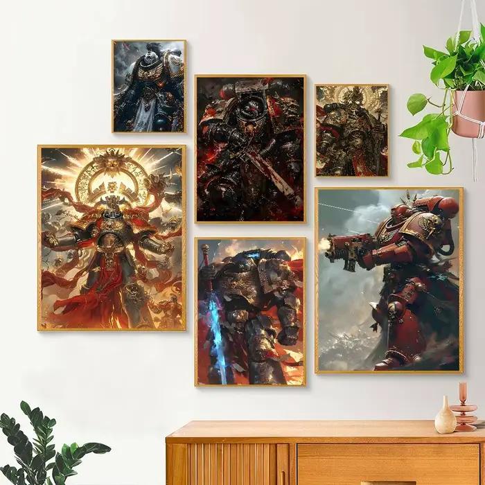 Affiches autocollantes en papier imprimé Game B-W-Warhammes-D 40k