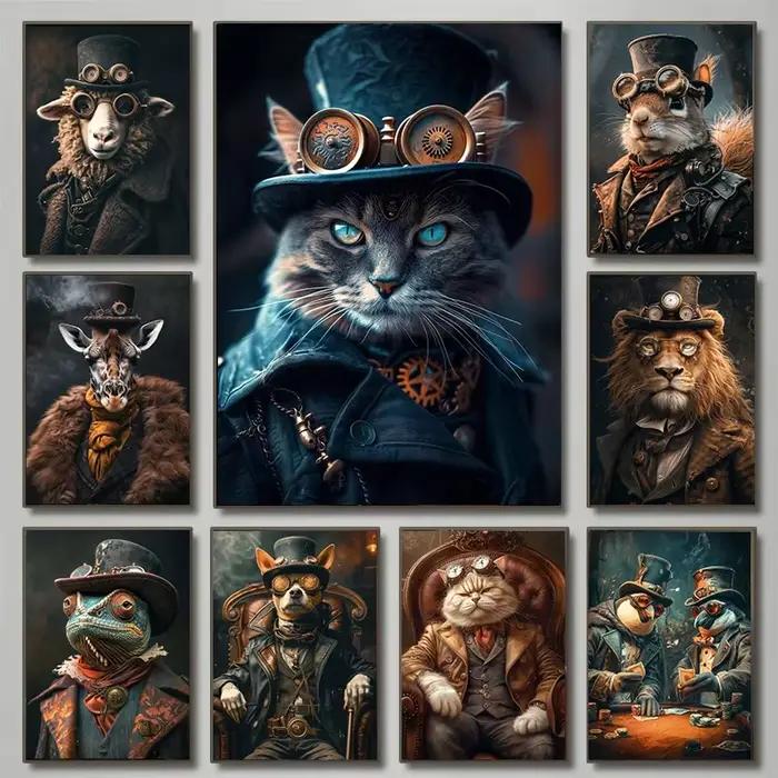 Affiches imprimées sur toile avec Portrait d'animaux Steampunk