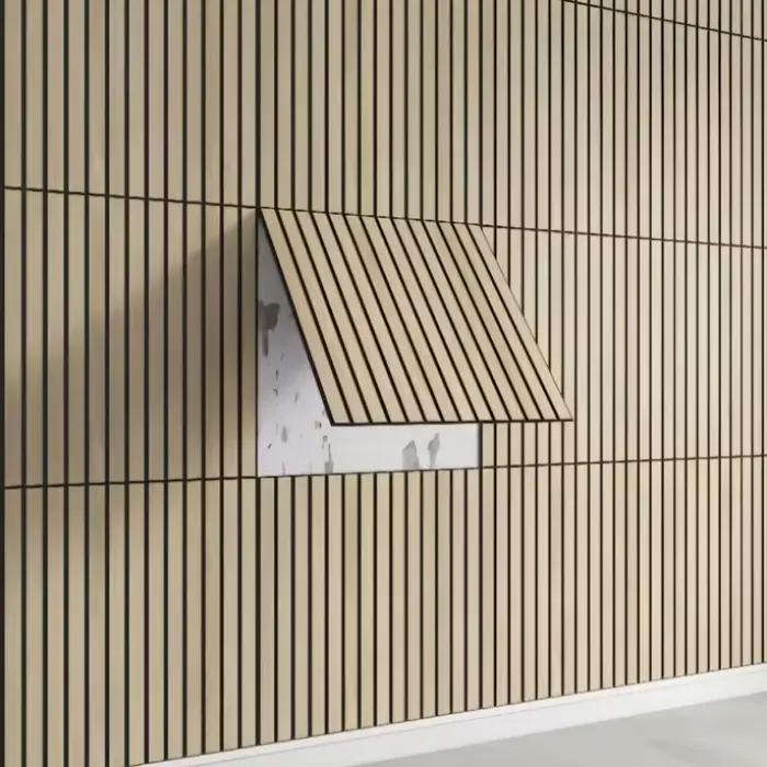 Lot de 10 panneaux muraux en lattes de bois 30x30cm