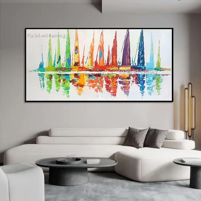Toile murale épaisse avec voiliers colorés de la mer blanche