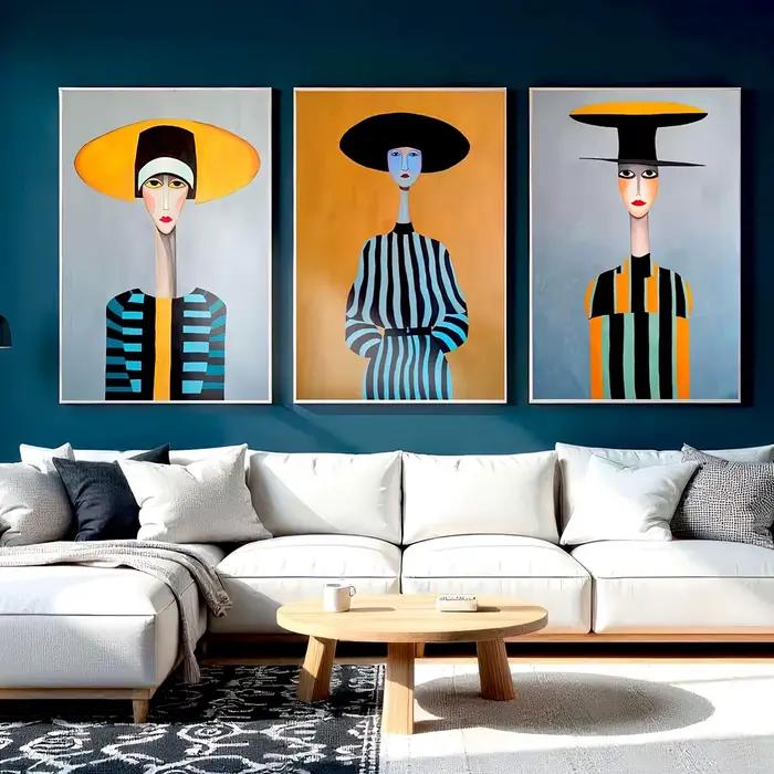 Affiches féminines de ligne d'art de mode surréaliste moderne