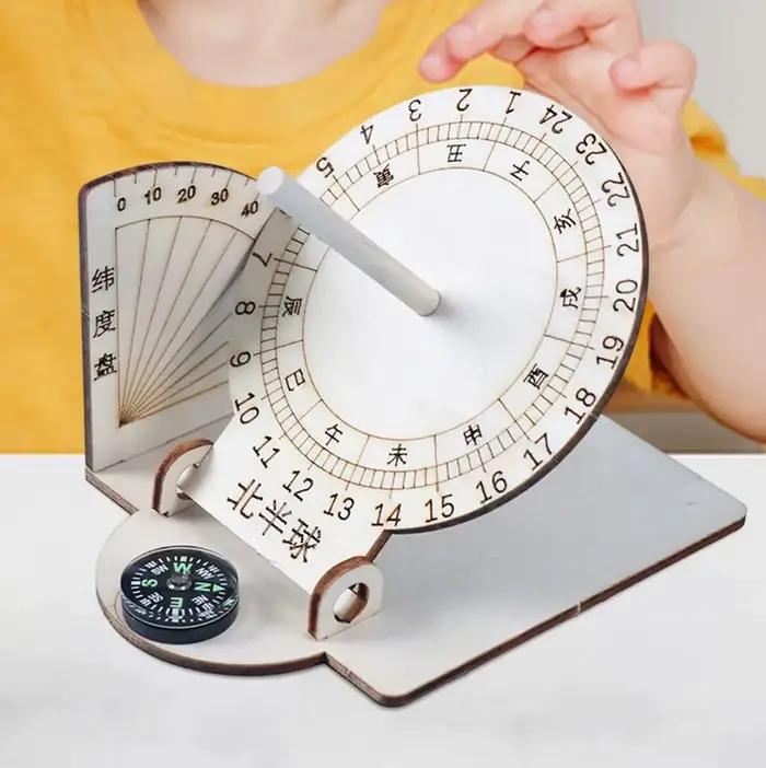 Horloge solaire équatoriale à monter soi-même, construction en bois, modèle scientifique, aide pédagogique, jouets éducatifs pour enfants, accessoires de bureau