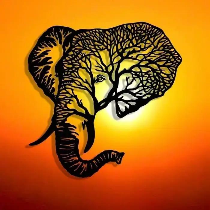 Décoration murale en métal en forme d'éléphant