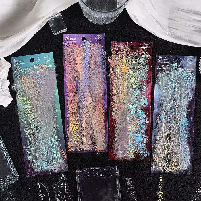 Pack d'autocollants décoratifs de Style coréen, 30 feuilles, autocollants d'estampage en feuille holographique mignons et élégants pour chargeur supérieur Kpop, journaux et plus encore