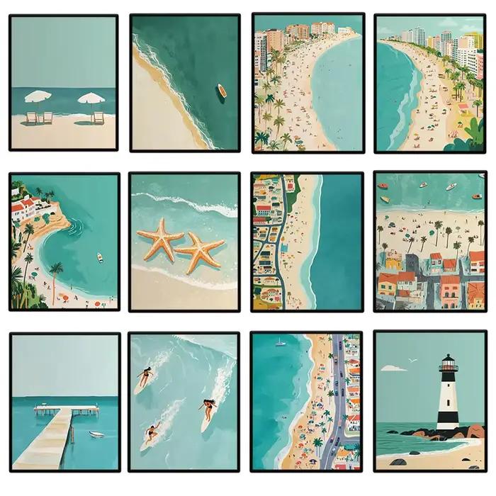 Affiche de paysage de voyage en ville et sur les plages d'été