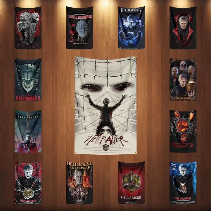 Drapeau h-hellraiser, 3x5 pieds, drapeau de film d'horreur classique, bannière murale suspendue pour Halloween, décor d'affiche de film