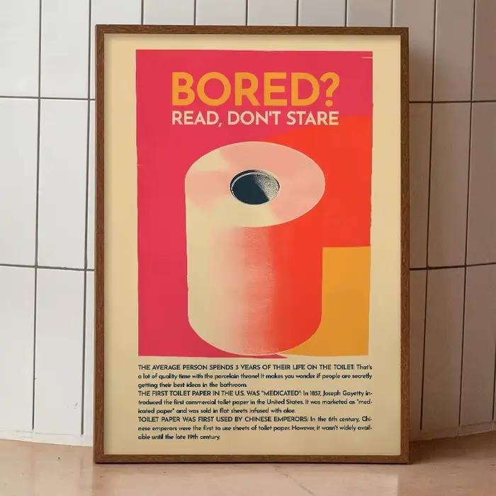 Affiche de Toilette Humoristique, Peinture sur Toile Rétro, Tissu Maximaliste Rose pour Chambre d'Invités, Art Mural, Décor Esthétique
