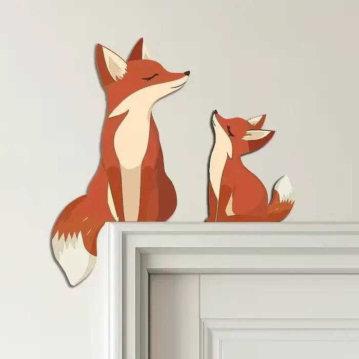 2 décorations murales d'art en bois de renard mignon