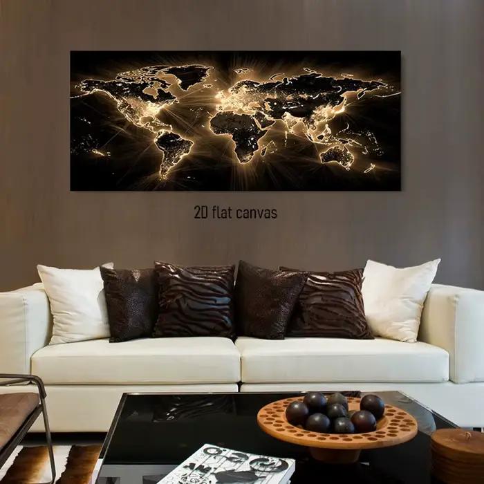 1 pièces moderne noir or carte du monde décoration peinture salon canapé fond tenture murale