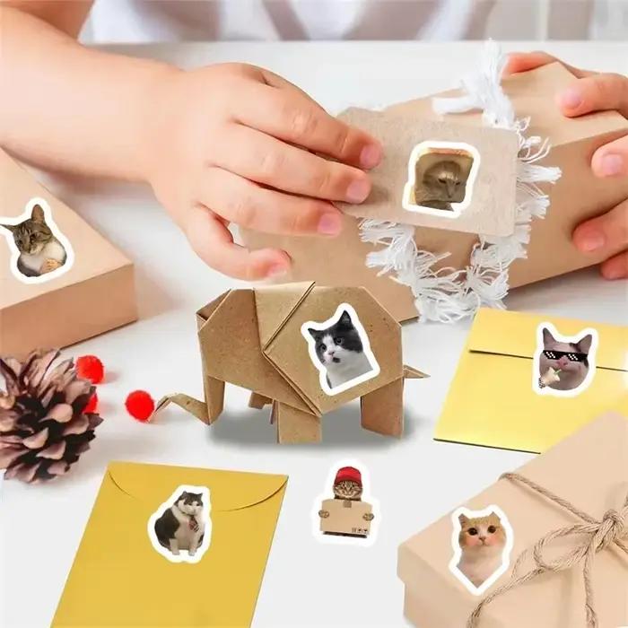 Étiquettes autocollantes en papier chat fou Kawaii