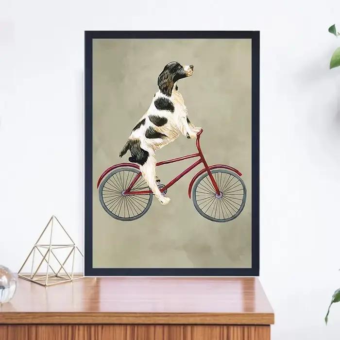 Affiches et impressions de chiens sur vélo, animaux drôles et mignons, peinture sur toile, art mural rétro nordique, décoration de la chambre et de la maison