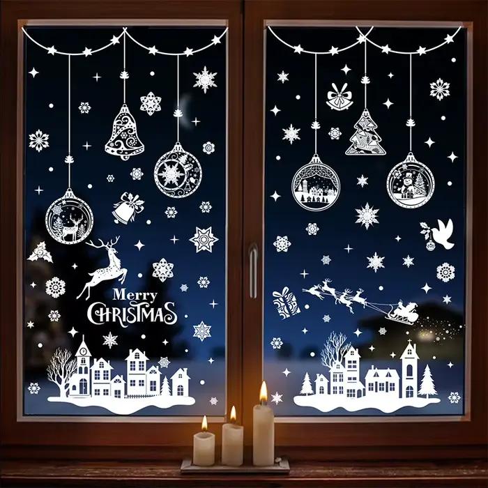 Autocollants de fenêtre de Noël électrostatiques, flocon de neige blanc, autocollant mural de renne, décorations de nouvel an, 9 pièces
