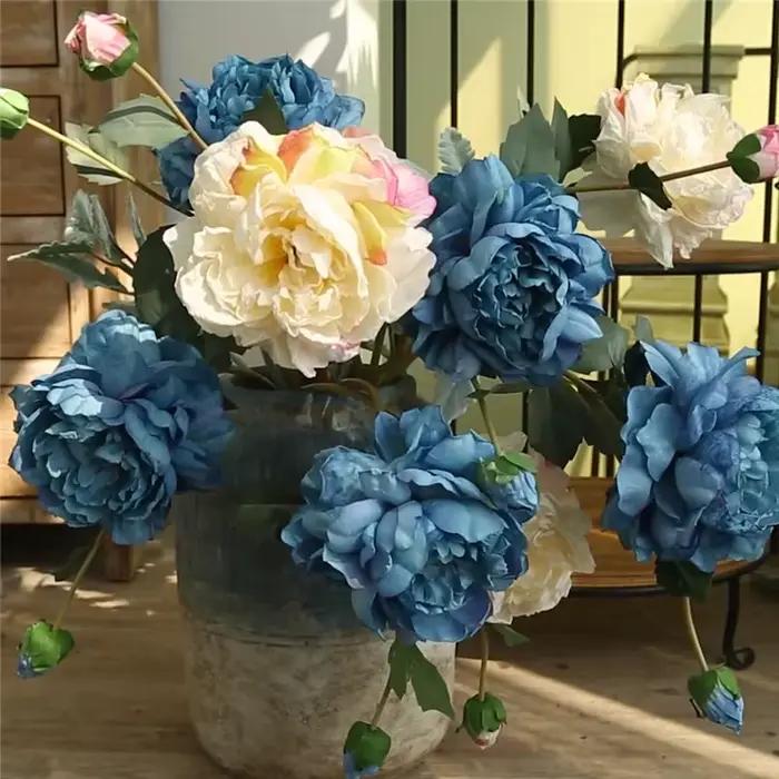 Luxe longue branche peinture à l'huile pivoine Rose fleurs en soie