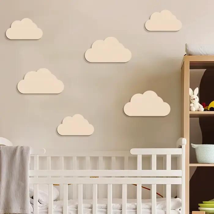 Autocollant mural nuages en bois