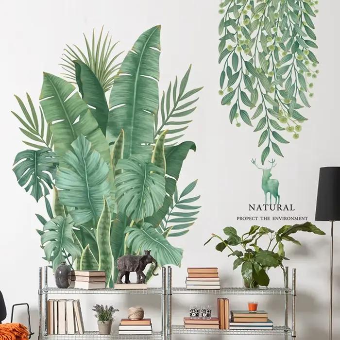Feuilles vertes Stickers muraux pour la maison salon décoratif vinyle Sticker plantes tropicales bricolage enfant porte peintures murales papier peint