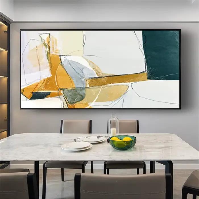 Peinture abstraite dorée et bleue peinte à la main sur toile