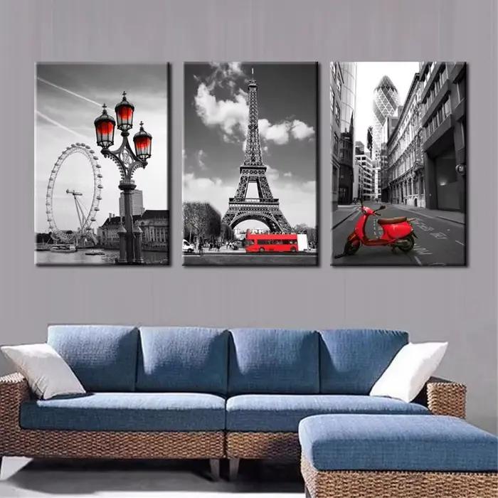 Paris Couples marche paysage toile Art peinture ville moderne abstraite tour Eiffel aquarelle Graffiti affiche mur décor à la maison