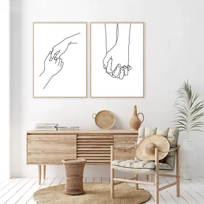 Toile d'art mural de ligne de Couple noir et blanc
