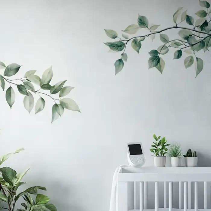 Branches d'arbre fraîches feuilles vertes autocollants muraux chambre salon entrée décoration de la maison