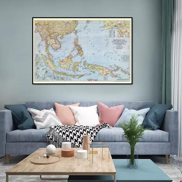 Affiche détaillée de la carte du sud-est 1944 en papier Kraft