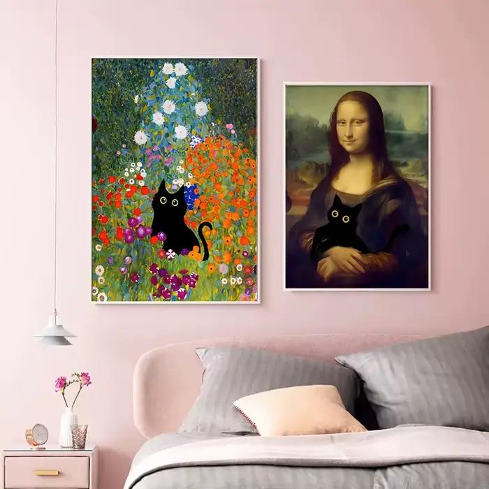 Peinture sur toile de chat noir drôle sans cadre