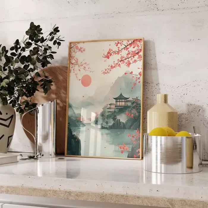 Affiche imprimée sur toile avec motif de fleurs de cerisier japonaises