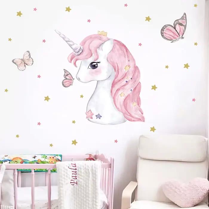 Autocollant mural licorne mignon pour chambre d'enfant