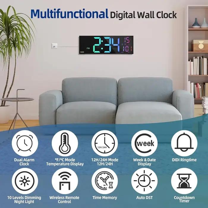 Grande horloge murale numérique 16.2 pouces